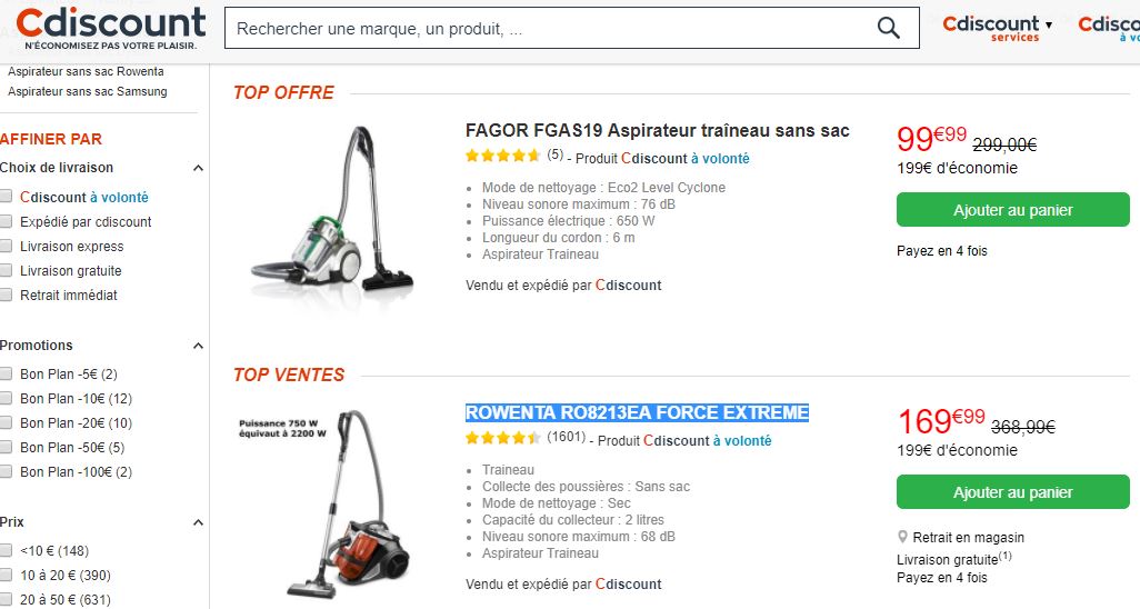 promotion aspirateur